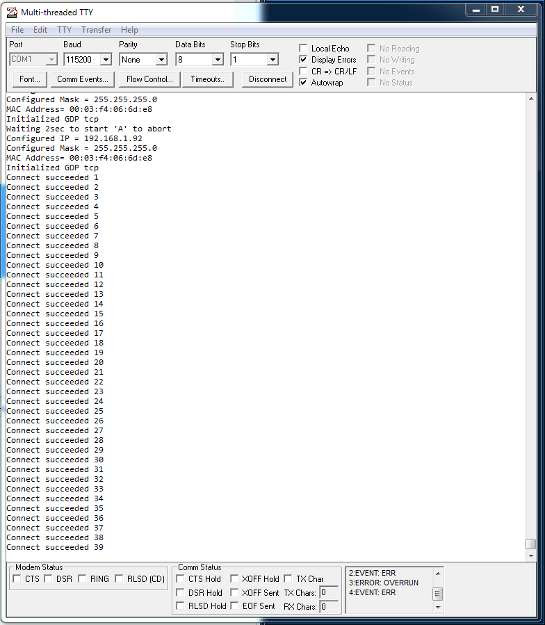 Example serial output (from a MOD5270)